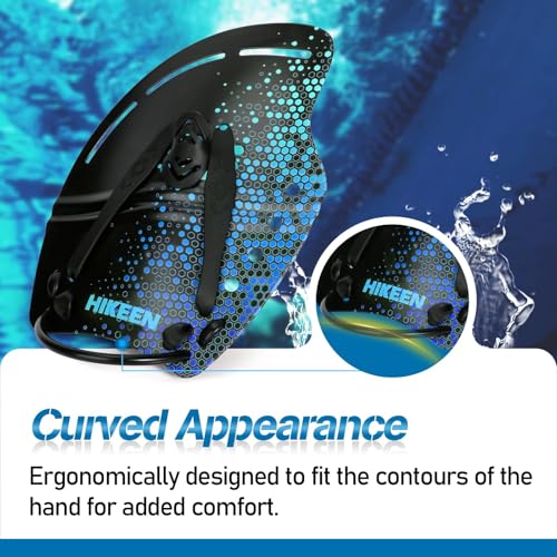 Hikeen Medium Blue Curved Swim Hand Paddles with Adjustable Straps – Lap Training