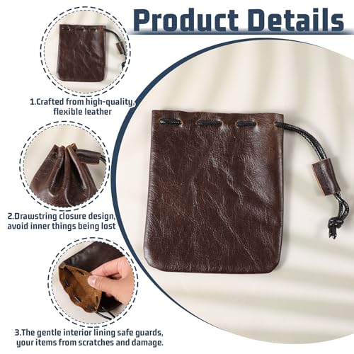 Small Leather Drawstring Pouch - Cowhide Waterproof Coin Wallet