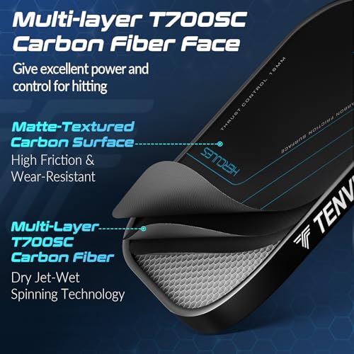 TENVINA Pickleball Paddle - Elongated Pure Black, 16mm Thickness