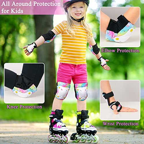 Adjustable Kids Protective Gear Set - Knee, Elbow & Wrist Pads - Rainbow Small