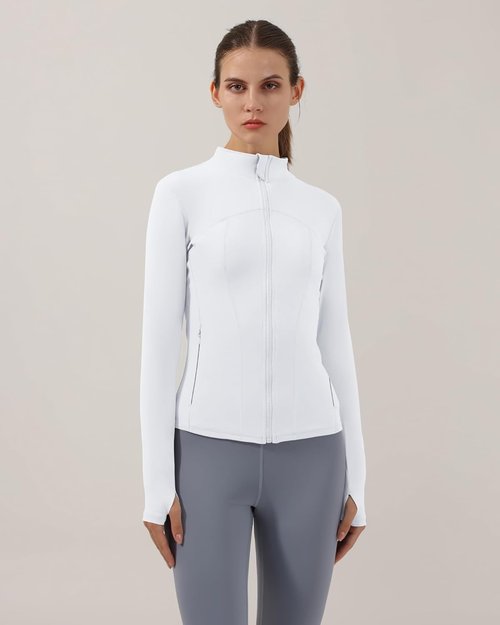 Gacaky Women's Slim Fit Yoga Jacket - Full Zip Athletic Track Jacket with Thumb Holes