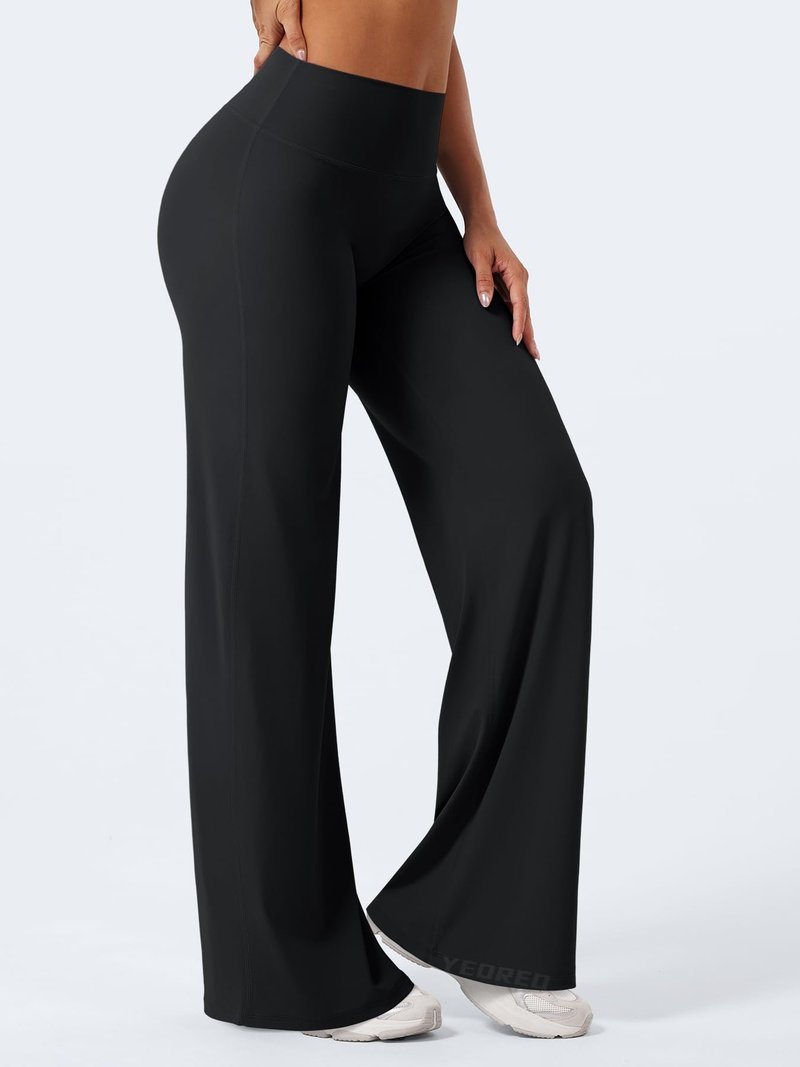 YEOREO Workout Leggings Womens No Front Seam Straight Leggings 33" High Waist Buttery Eddiy Gym Yoga Pants Black M