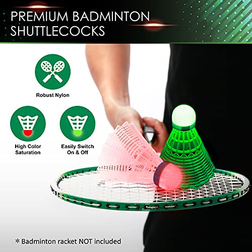LED Badminton Shuttlecocks - Durable Nylon Glow-in-the-Dark Birdies, 4 Pack
