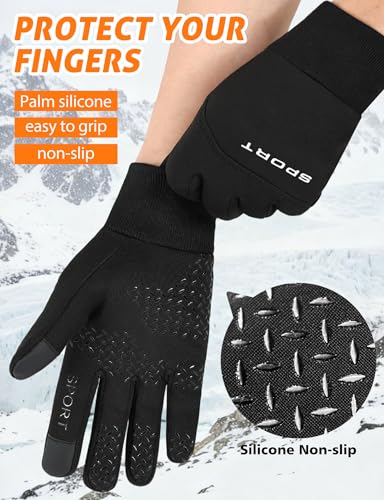 Windproof Thermal Gloves for Men - Touch Screen, Waterproof - Black, Medium