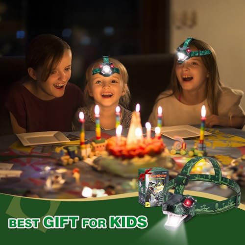 Dinosaur Headlamp for Kids - LED Flashlight with Roaring Sound - Green
