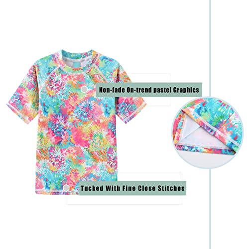 Girls Rash Guard Swimsuit - Short Sleeve One Piece 12-14 Years Colorful Mix Fireworks