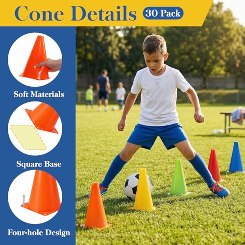30 Pack 9-Inch Plastic Training Cones - Indoor & Outdoor Agility