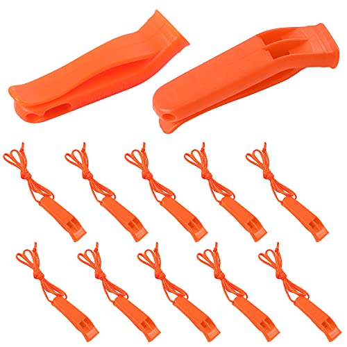 Safety Whistles Set - 10 Pcs Plastic Whistles with Lanyard - Orange