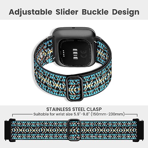 8 Pack Adjustable Elastic Bands for Fitbit Versa 2 - Starlight/Pine Green/Flesh Pink/Green Arrow/Aztec Blue/Black/Smoke Purple/Wine R