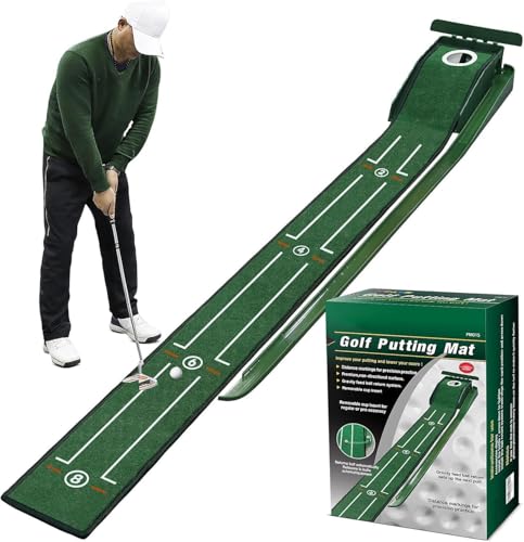 SWINGTEK Indoor Putting Green Mat with Auto Ball Return - Practice Golf at Home or Office