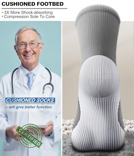 Cushioned Compression Knee High Sports Recovery Socks - Small-Medium, 3 Pairs Gray