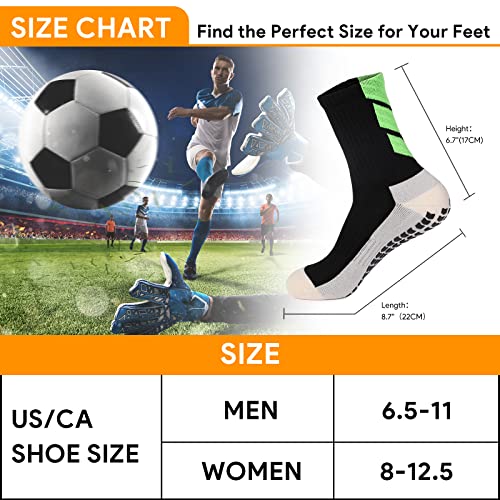 Anti-Slip Athletic Soccer Socks - Youth & Mens - 3 Pairs - Black/White/Green