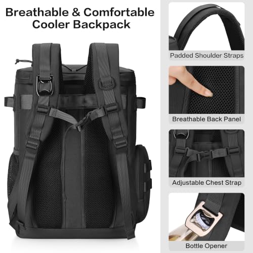 Hafmall 48 Can Tactical Cooler Backpack Black Insulated Leakproof 30L