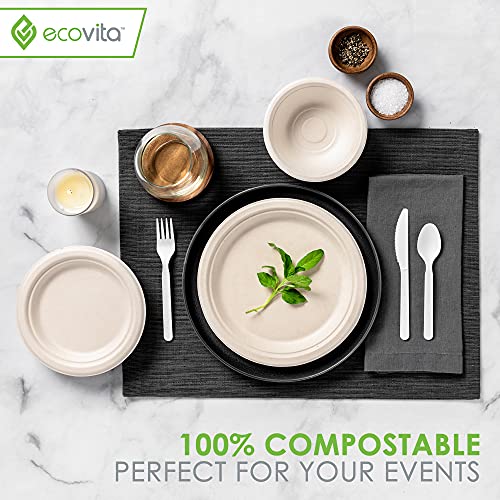 Ecovita Large 100% Compostable Paper Plates - 9 Inch, Eco Friendly, Sturdy, Tree-Free, 150 Pack
