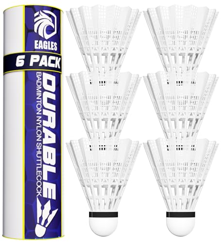 Nylon Badminton Shuttlecocks - Extra Durable 6 Pack - White