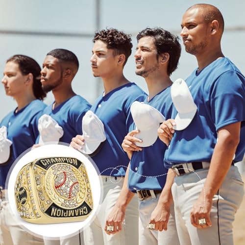 Baseball Championship Rings Set - 12 Pcs Gold with Display Stands