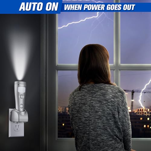 Enhon 3 Pack Rechargeable 4-in-1 LED Emergency Lights, Plug-in Flashlights with Motion Sensor Night Light, Auto-On Power Failure Light for Home, Hurricane, and Outage Supplies