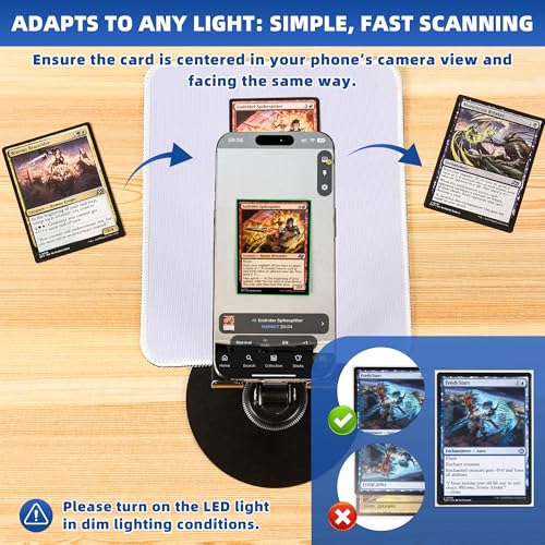 MTG & TCG Card Scanner Stand with Magnetic LED Light – Foldable Phone Holder for Quick Scanning