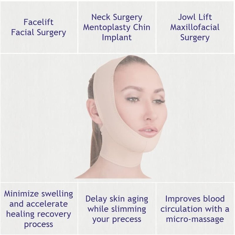 V T VARITEKS Post Surgical Chin Strap Bandage for Women - Neck and Chin Compression Garment Wrap - Face Slimmer, Jowl Tightening (M)