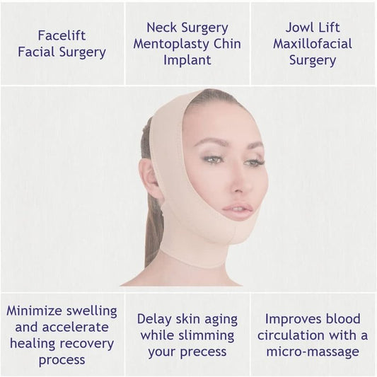 V T VARITEKS Post Surgical Chin Strap Bandage for Women - Neck and Chin Compression Garment Wrap - Face Slimmer, Jowl Tightening (M)