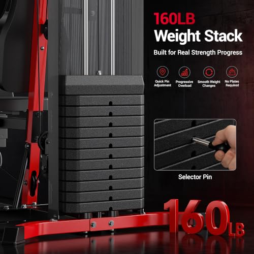 Multifunctional Home Gym System with 160LB Weight Stack - Black