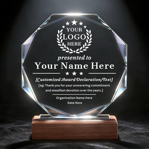 Personalized Crystal Award Trophy - Engraved with Company Logo & Name, Style 01