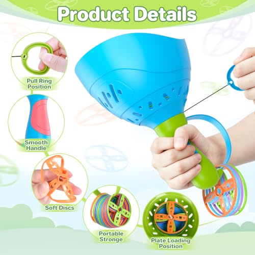 Kids Flying Disc Launcher Toy Set for Outdoor Play Ages 4-8 - 4 Pack
