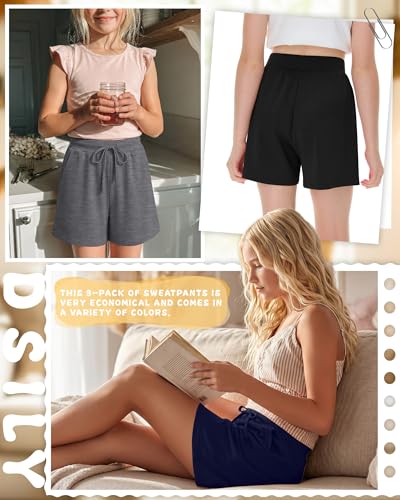 3 Pack Girls Athletic Shorts - Navy Blue, Dark Gray, Black