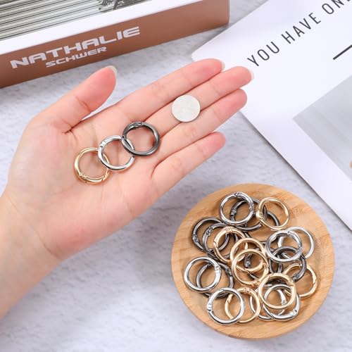 24 Pcs Metal Spring O-Rings for Keychains & Bags - Gold, Silver, Black