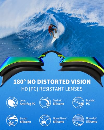 AzureWings Adult Swim Goggles and Cap Set - Anti-Fog Leakproof UV Protection