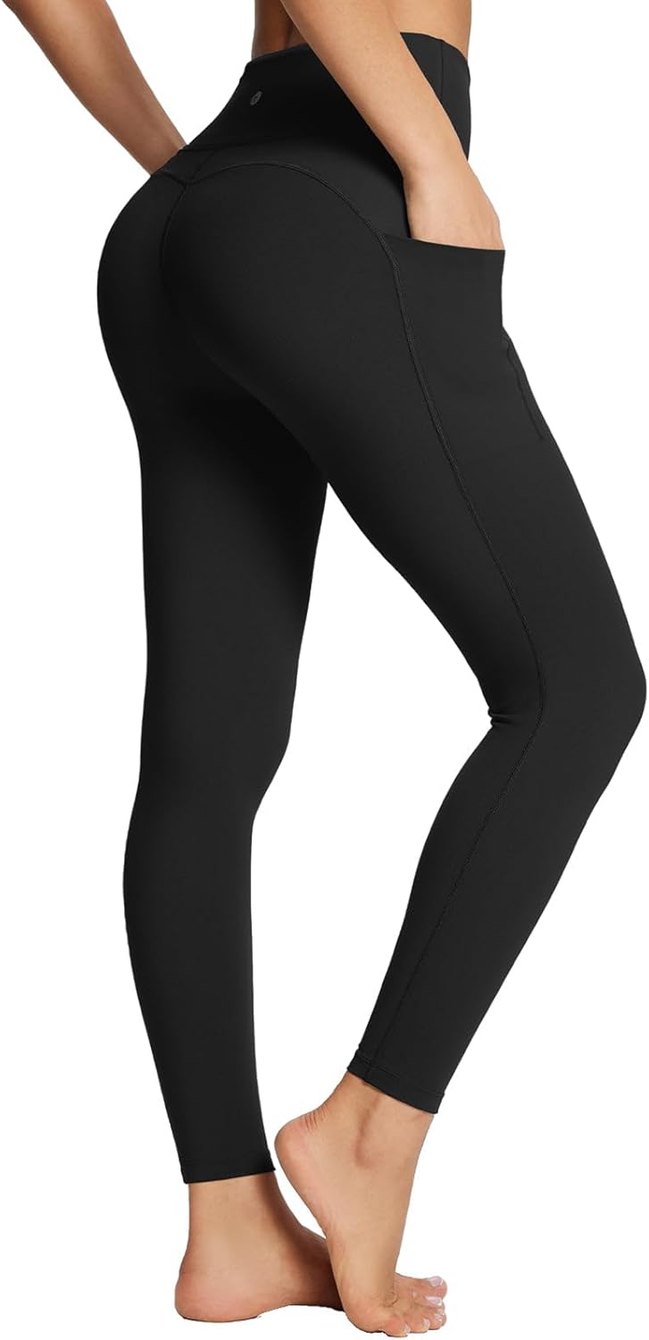 Baleaf Women's High Waisted Leggings - Ultra Soft Tummy Control with Pockets | Black 7/8 Athletic Yoga Pants