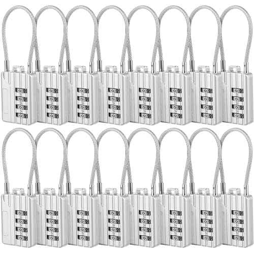 Moxweyeni 16 Pack Luggage Combination Lock 4 Digit Cable Padlock for Gym Padlock Waterproof Resettable Padlocks for Travel Suitcase Backpack School Gym Cabinet (Silver)