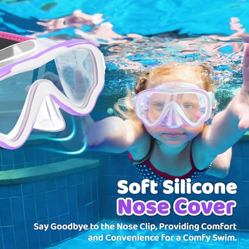 Vvinca Goggles for Kids 6-14，Snorkel mask Swim with Nose Cover