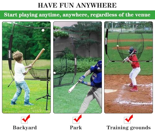 7x7ft Portable Baseball Net with Steel Frame - Black