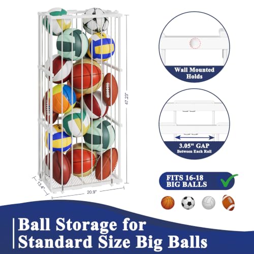 Wall-Mounted Ball Storage Rack for Basketball, Soccer & Volleyball