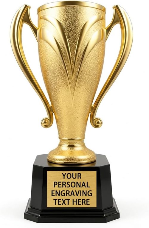 Custom Trophy Award - Personalized 9.8" Gold Cup Trophy with Engraved Text & Logo for Teams | Competitions