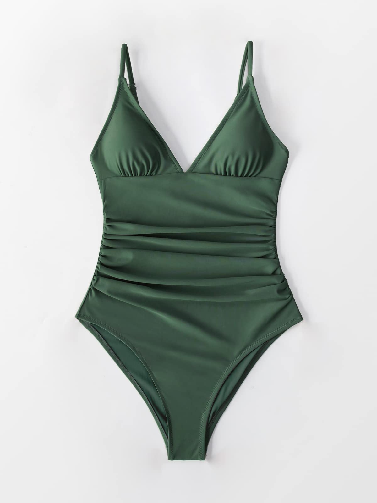 CUPSHE Womens Swimwear One Piece Swimsuit Tummy Control V Neck Bathing Suits, X-Large, Green