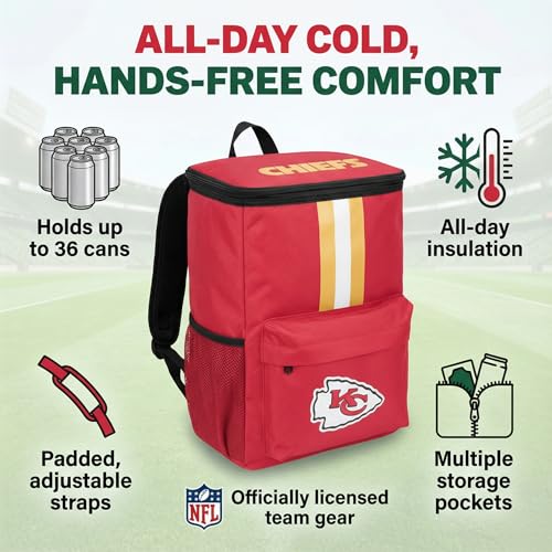 Kansas City Chiefs Cooler Backpack - Insulated Ice Chest for 36 Cans