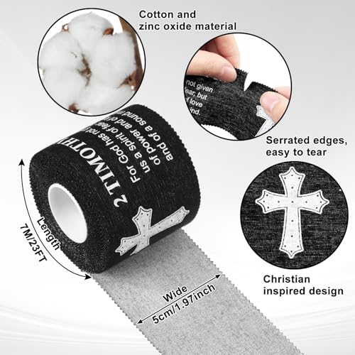 Christian Cross Athletic Tape - Black, 2 Timothy 1:7 - 2 Pcs