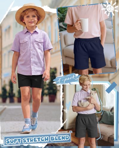 Boys Athletic Shorts - 4 Pack Comfortable Polyester Blend