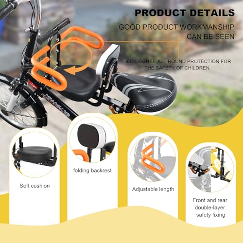 Child Bike Seat - Portable Foldable Front Mounted Seat for Kids 1-3 Years - Orange
