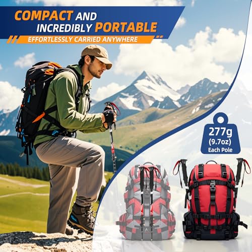 Croosseoutdoors Red Hiking Poles - Lightweight Adjustable Trekking Poles, 53in