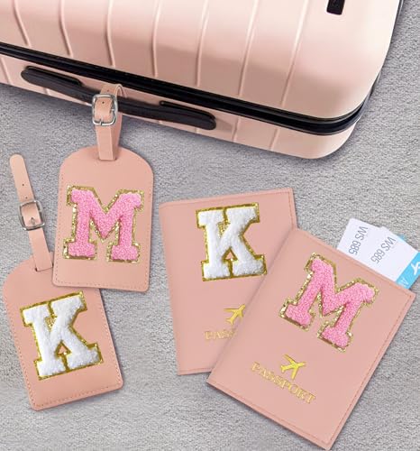 Pink Passport Cover and Luggage Tag Set with Initial A