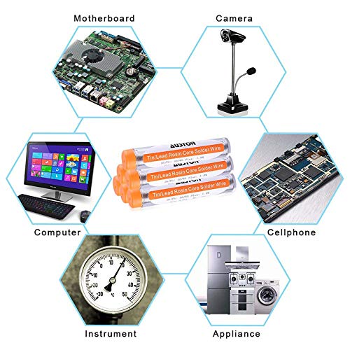 AUSTOR Pack of 6 Solder Wire 60-40 Rosin Core Solder 0.6mm Electrical Soldering Wire, 20g