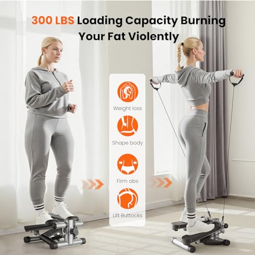 Sweetcrispy Mini Stair Stepper with Resistance Bands, Hydraulic Home