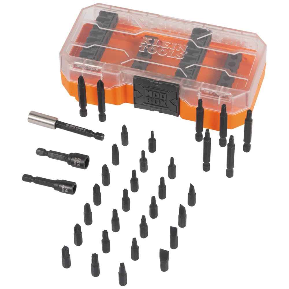 Klein Tools 33800 Impact Driver Bit Set, 35-Piece, S2 Steel with Phillips, Slotted, Square, TORX Bits and Magnetic Nut Drivers in MODbox Case