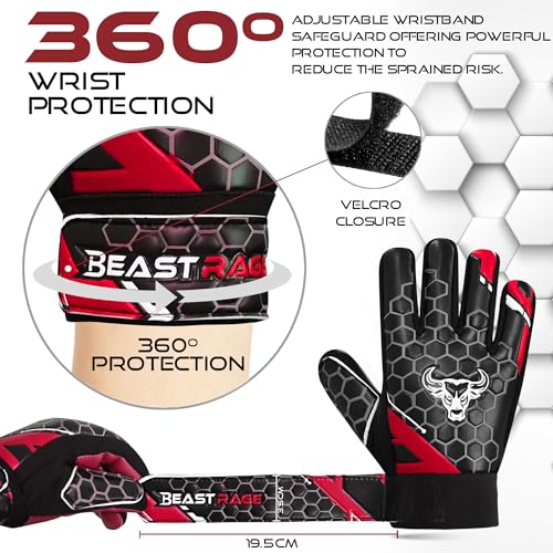 Soccer Goalkeeper Gloves for Kids - Red, Size 4 (6-9 Years)