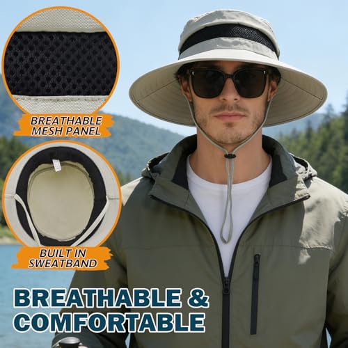 Waterproof Wide Brim Boonie Hat - UPF 50+ Sun & Rain Protection - One Size, Beige