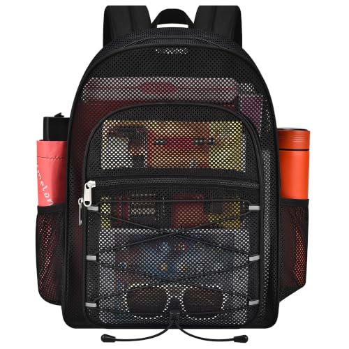 Busiuw Heavy Duty Mesh Backpack Black 20L Large Capacity Sports & Travel Bag