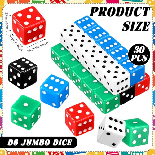 Poen Colorful 30 Pcs 25mm Acrylic Dice Set for Casino & Party Games